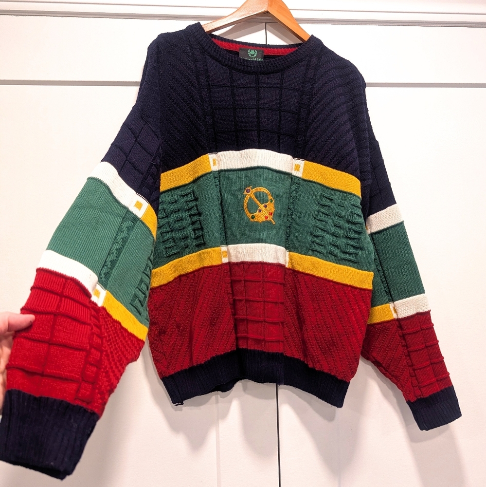 EMERALD ISLE Irish Ireland Nautical Colorblock Men's Crewneck Sweater Size Large